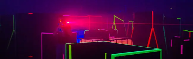 A dark laser tag arena